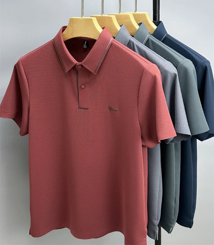 Men's Luxury Diamond Print Polo Shirt – Korean Lapel Short Sleeve T-Shirt