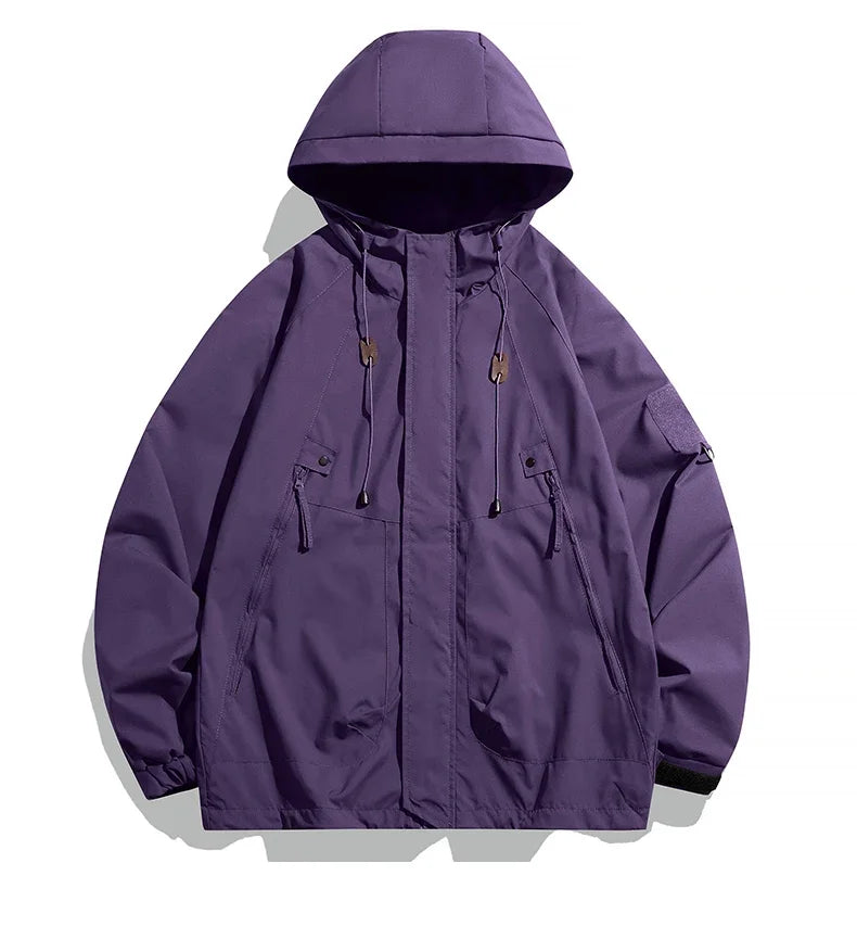 Men's Hooded Cargo Waterproof Bomber Jacket – Black Loose Softshell Hiking Coat