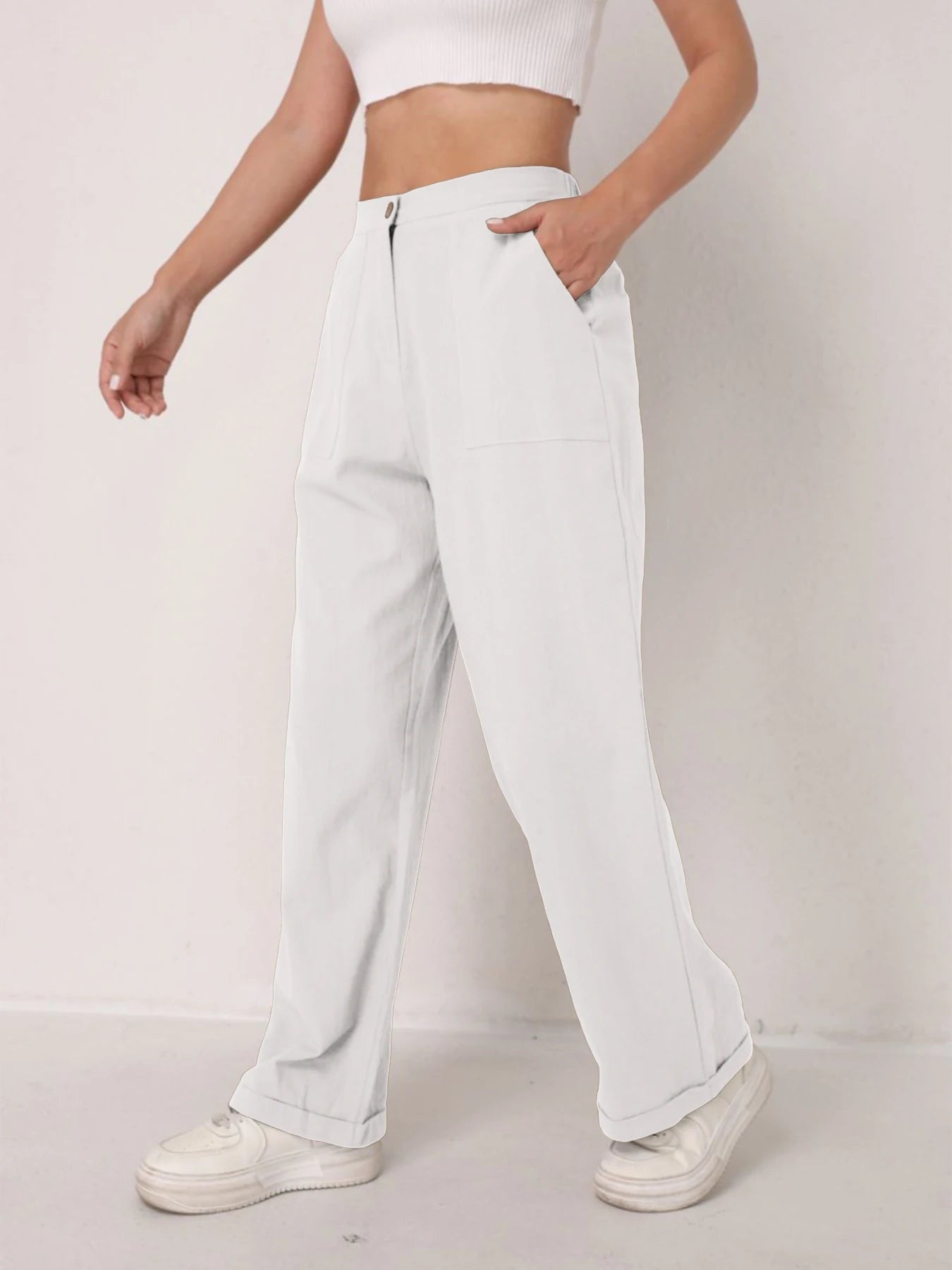 Women's Elegant Linen Wide Leg Slimming Pants – High Waist Drapey Casual Summer Trousers