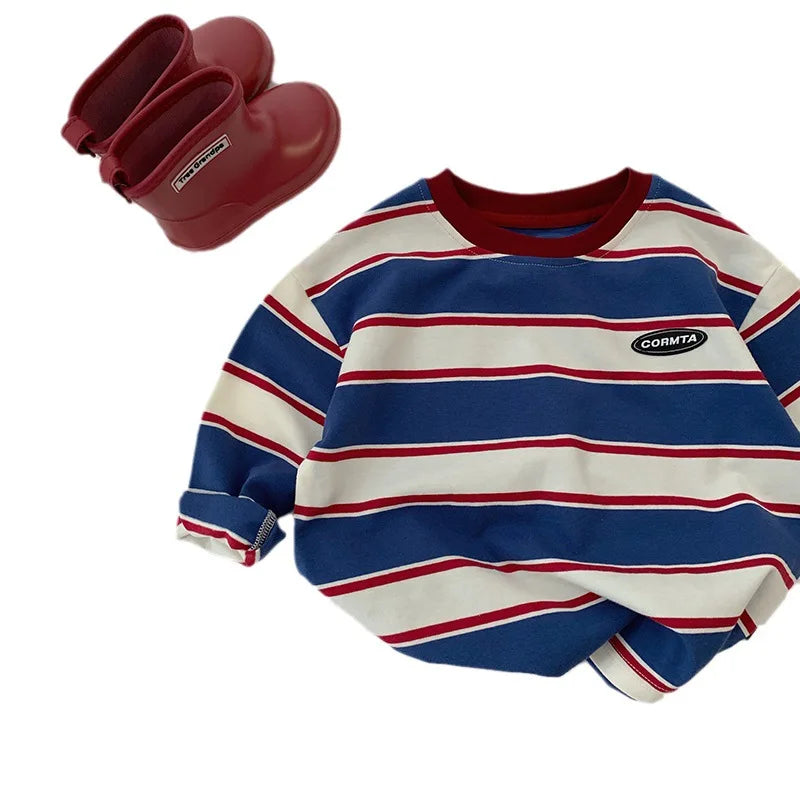 Kids Striped Cotton Long Sleeve Hoodie Top – Casual Base Shirt Ages 2–7