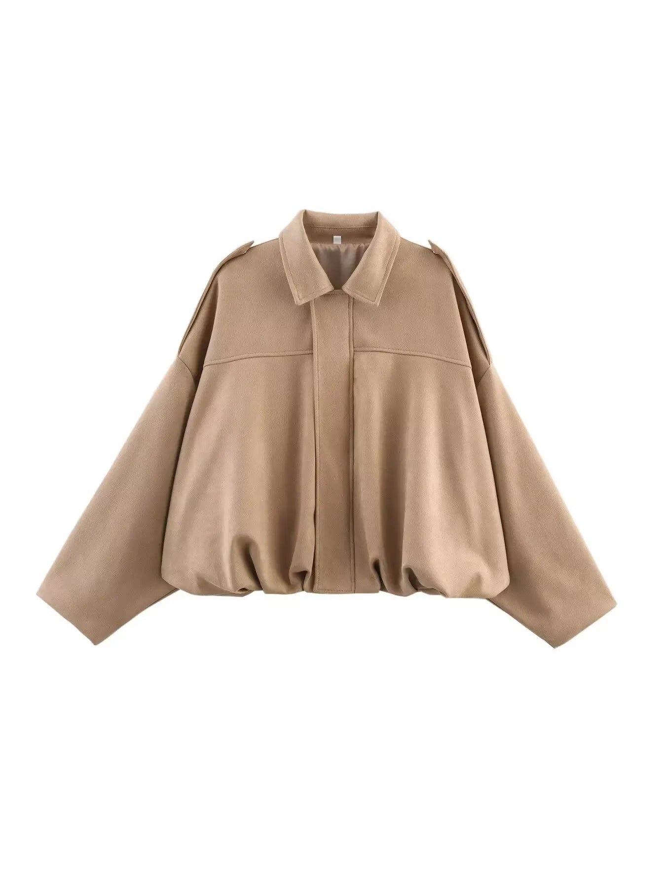 Women's Green Suede Oversize Bomber Jacket – Long Sleeve Zipper Casual Street Coat