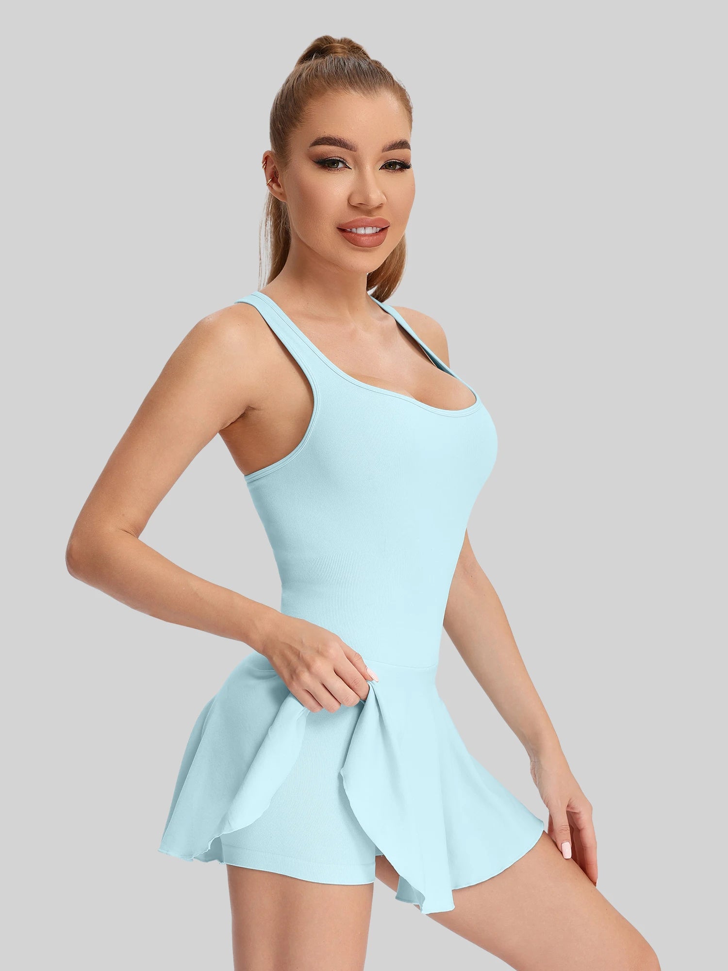 Women's Halter Neck Tennis Sport Skort Dress – Sexy Back Design Badminton Club Skirt