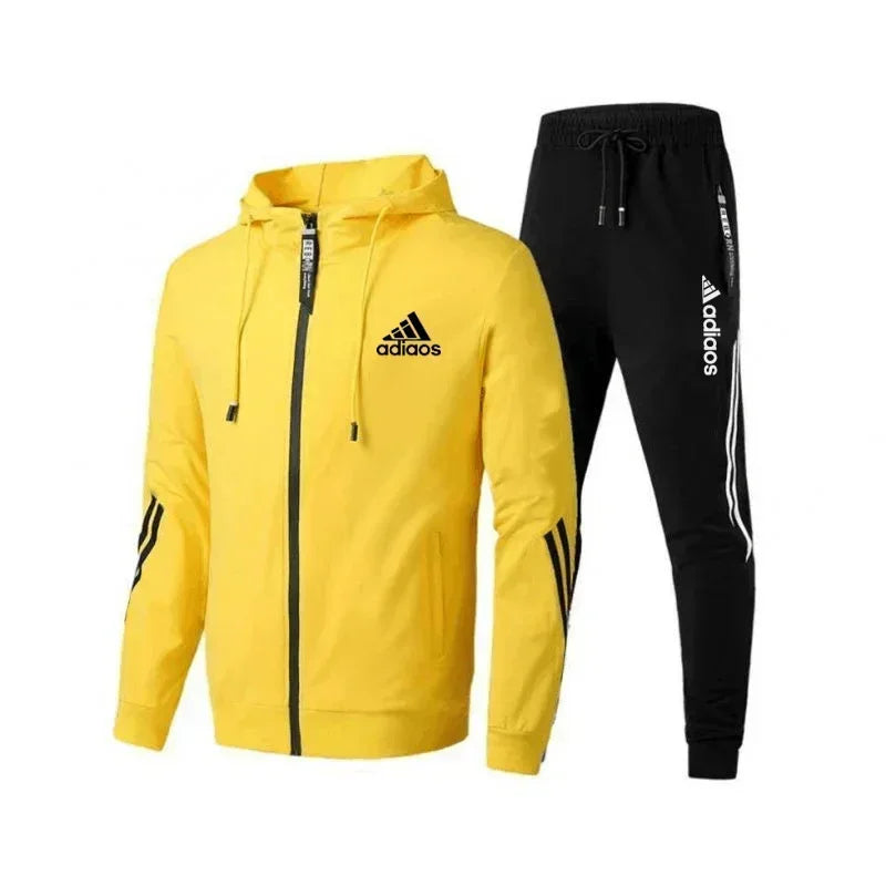 2025 Men's Casual sportswear set, hooded sweatshirt + pants, two zipper jackets, outdoor running, Harajuku style, high quality