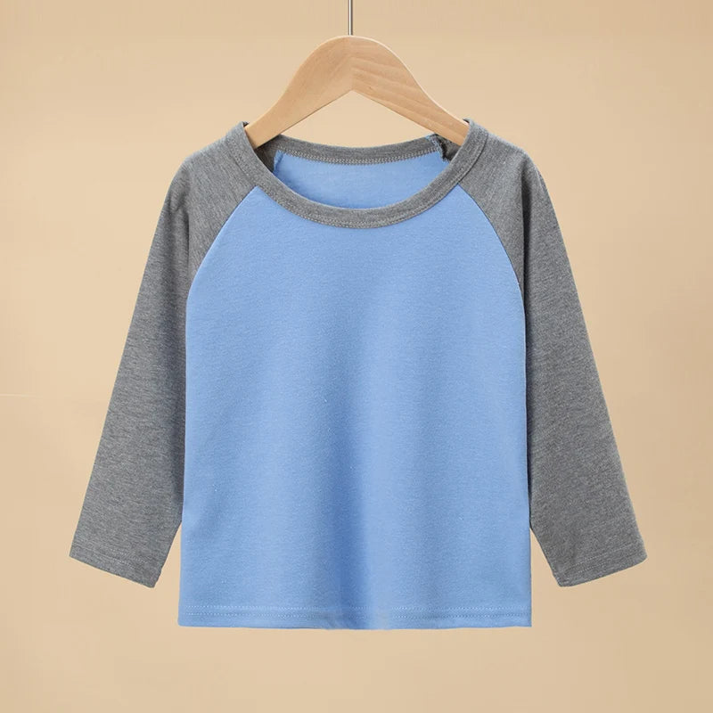 Kids Color Matching Long Sleeve T-Shirt – Casual Versatile Cotton Top (1–4 Pack)