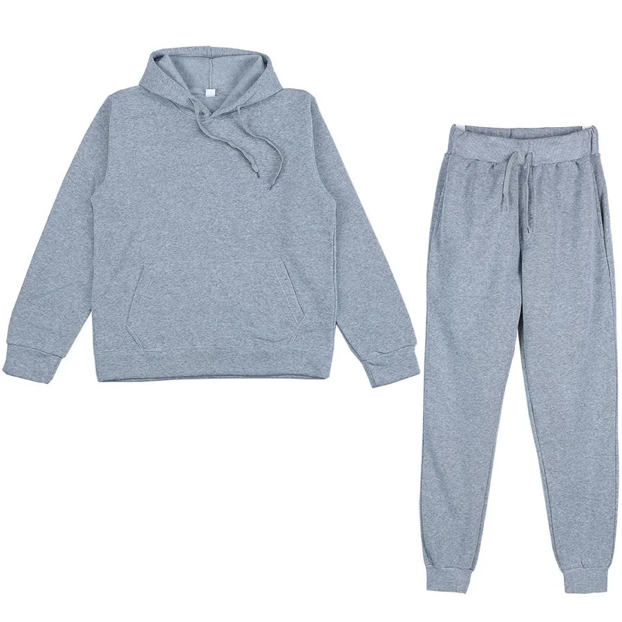 Men's Solid Color Hoodie & Pants 2-Piece Set – Casual Sports Tracksuit