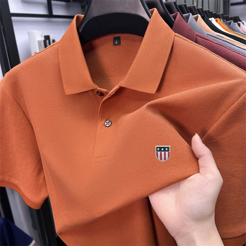 Men's Luxury Cotton Polo Shirt – Short Sleeve Print Business Casual Top