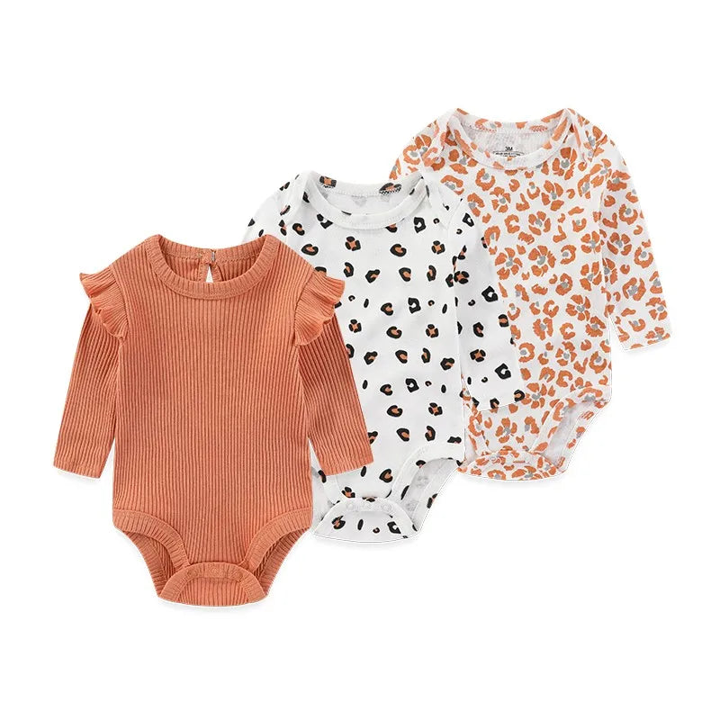 Newborn Cartoon Long Sleeve Bodysuit – 100% Cotton Baby Onesie 3-Pack