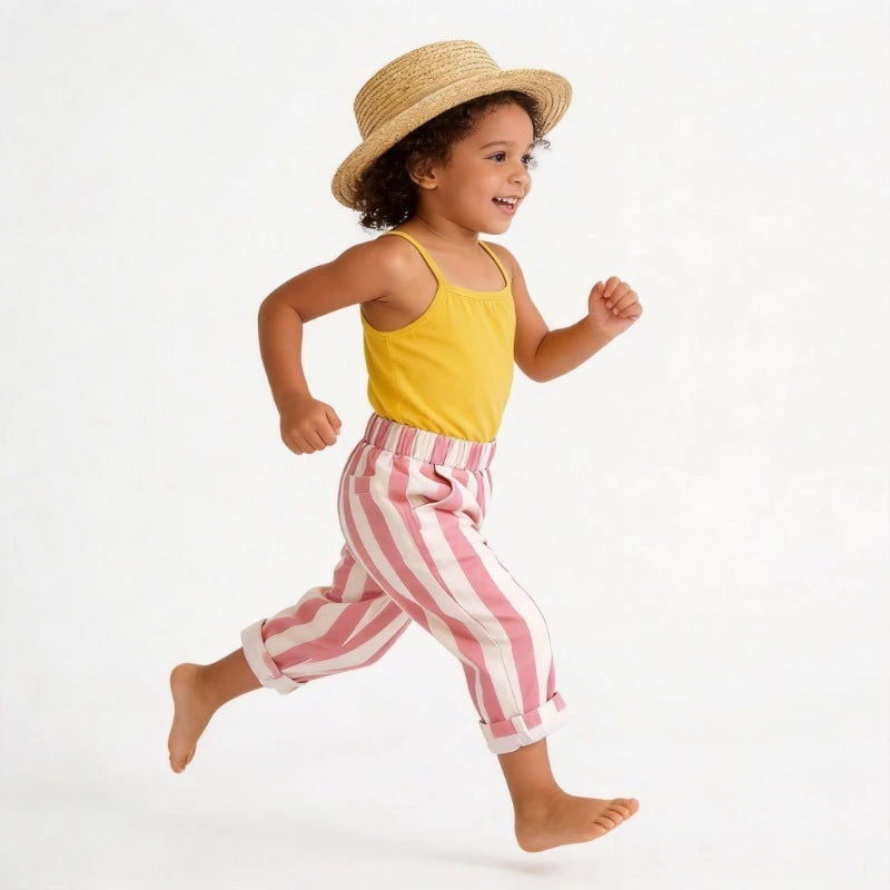 Autumn New Boy Girl Children Loose Striped Casual Pants Baby Pockets Fashion Pants Kid Outdoor Cotton Trousers Toddler Costume