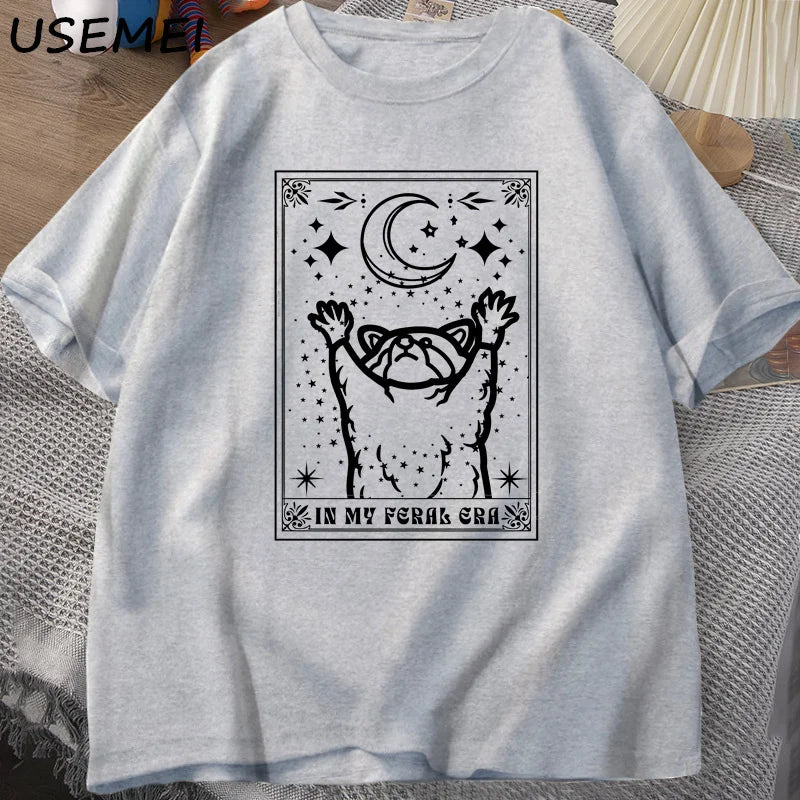Raccoon T Shirt Mystical Racoon Tshirt Tarot Card Print T-shirt Summer Cotton Short Sleeve Tee Shirt Men Clothes