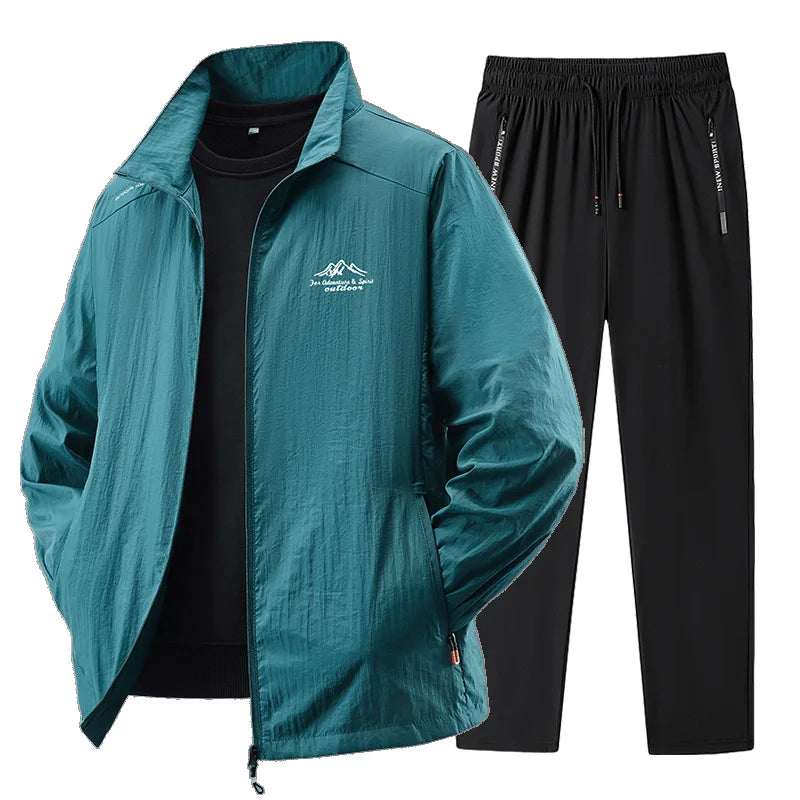 2025 Men's Sportswear Spring Summer Tracksuit 2 Piece Sets Sports Suit Sun Jacket+Pant Running Set Male Gym Exercise Clothing