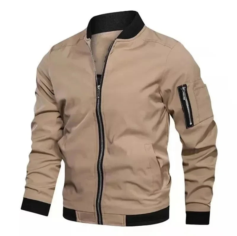 Men's Baseball Uniform Windproof Cycling Jacket – Solid Zipper Casual Outdoor Coat