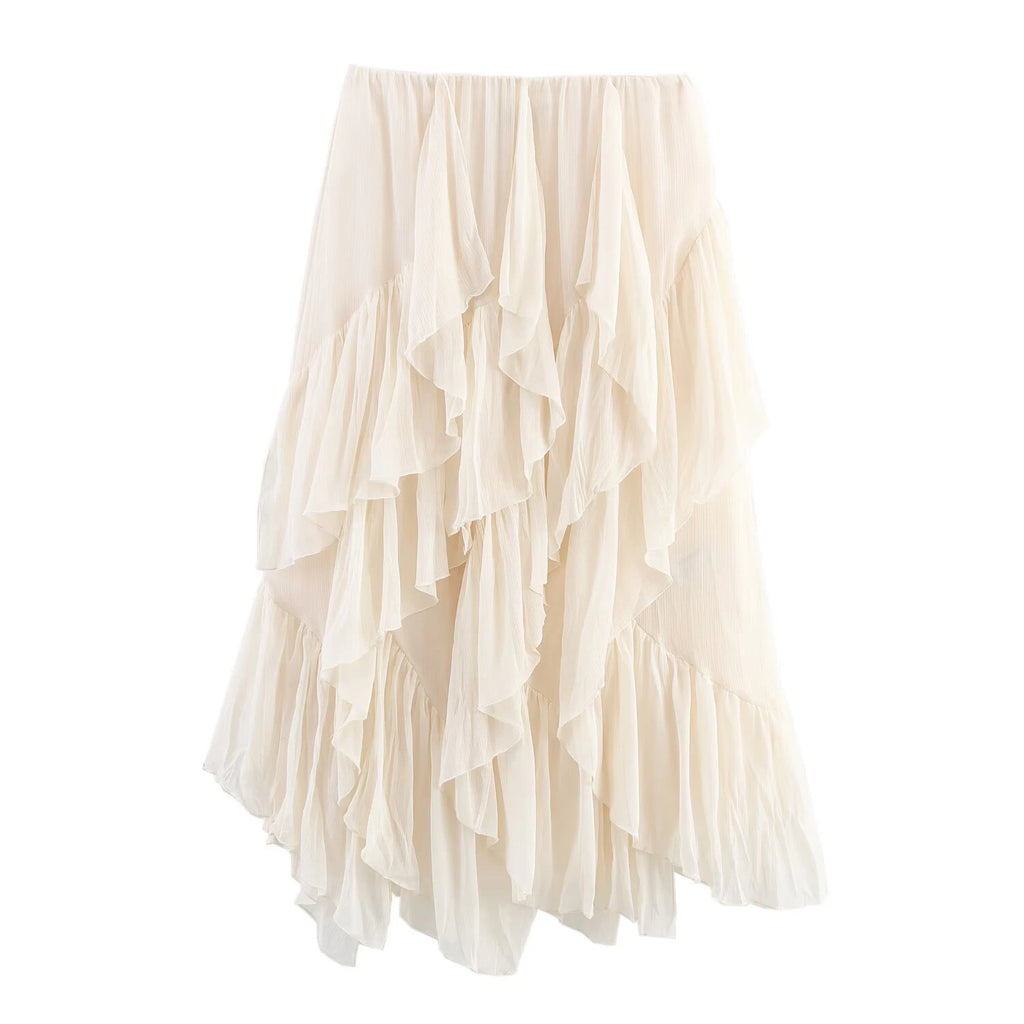 European and American style 2025 summer new product women's clothing design sense layered decoration mid waist MIDI skirt