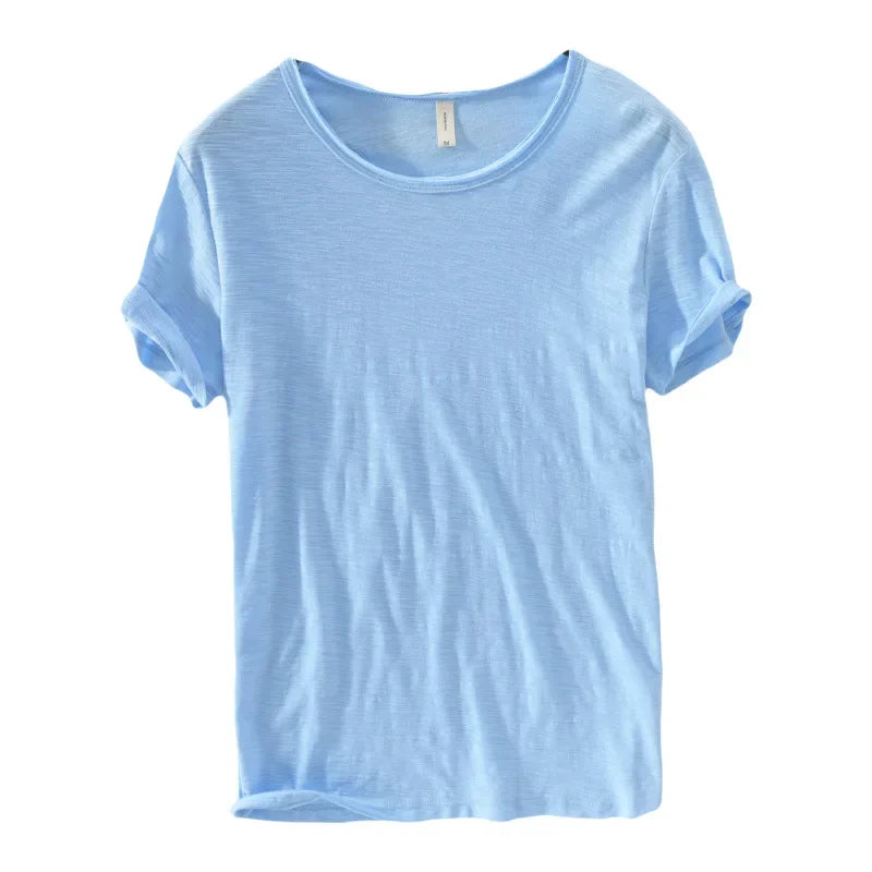 Men's Retro Raw Edge Slim Fit T-Shirt – 100% Cotton Lightweight Casual Top