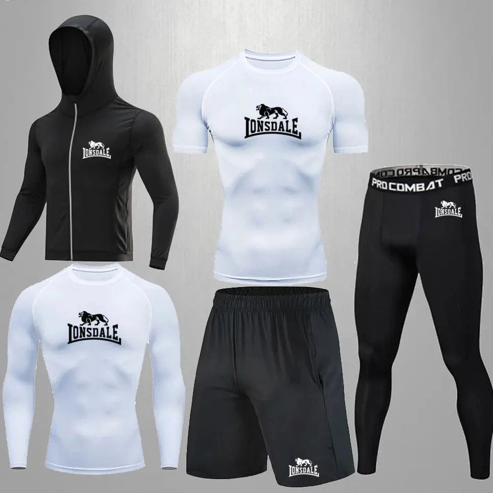 Men Clothing Sportswear Gym Fitness Compression Suits Running Set Sport Outdoor Jogging Quick Dry Tight 5-Piece Set Rashguard