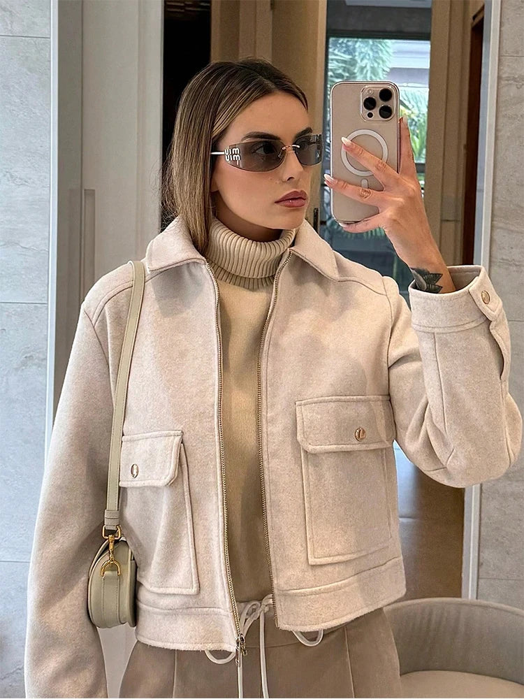 Women's Zipper Pocket Short Jacket Coat – Elegant Street Outerwear