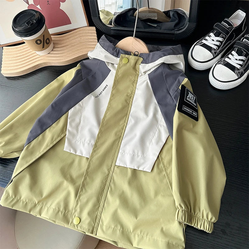 Boys Color Block Hooded Windbreaker Jacket – Fashion Zipper Outerwear