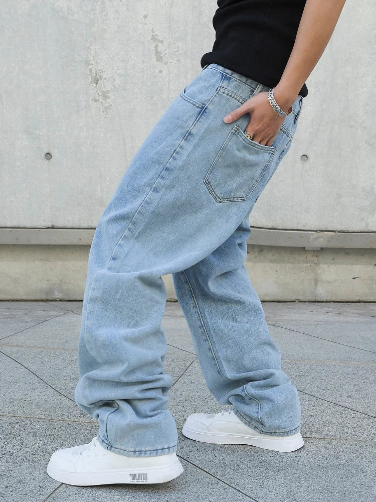 Men's Baggy Oversize Straight Wide Leg Y2K Jeans – Solid Color Streetwear Denim