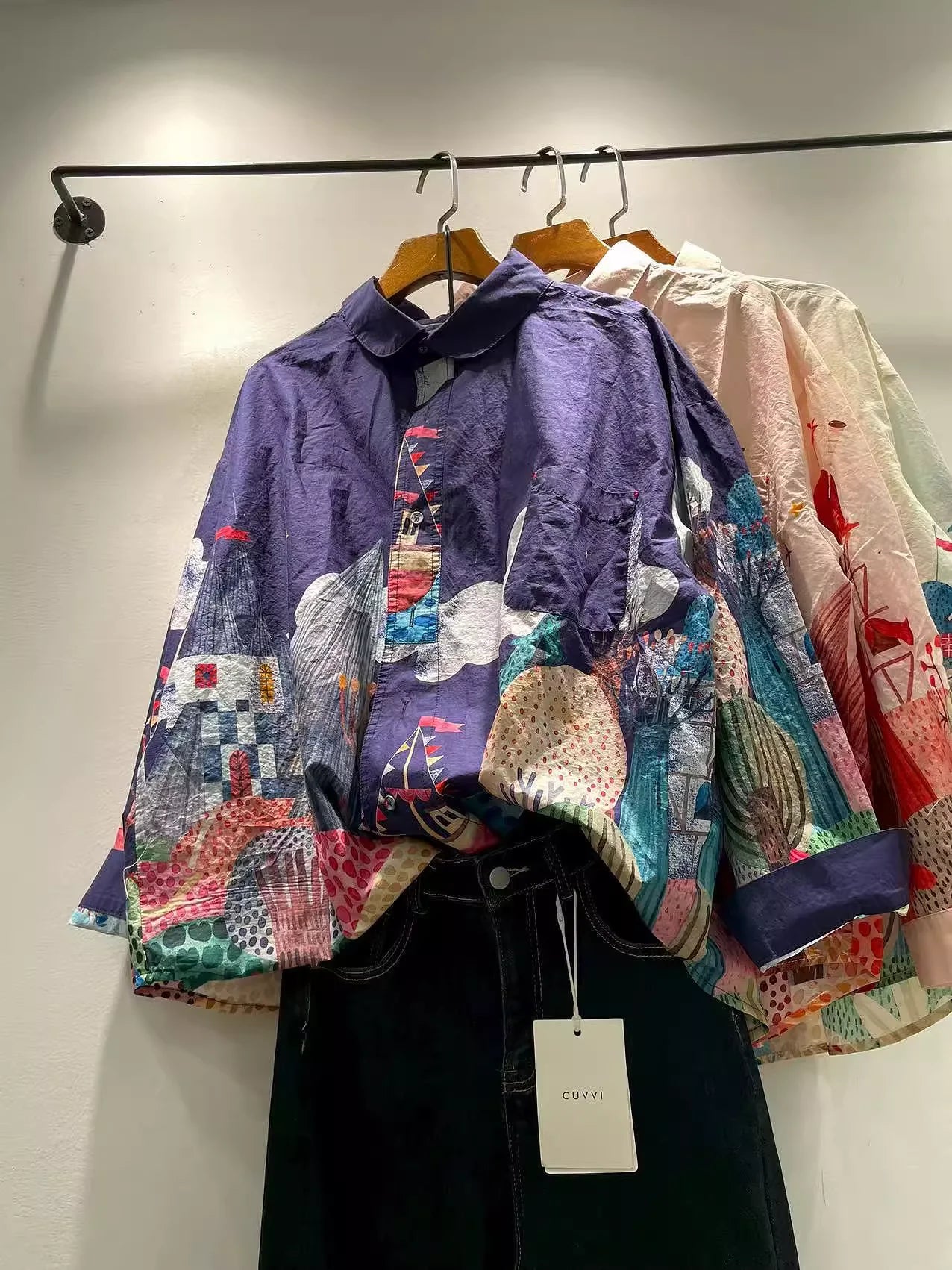 Women's Oversized Cotton Cartoon Print Long Sleeve Shirt – Japanese Fashion Blouse