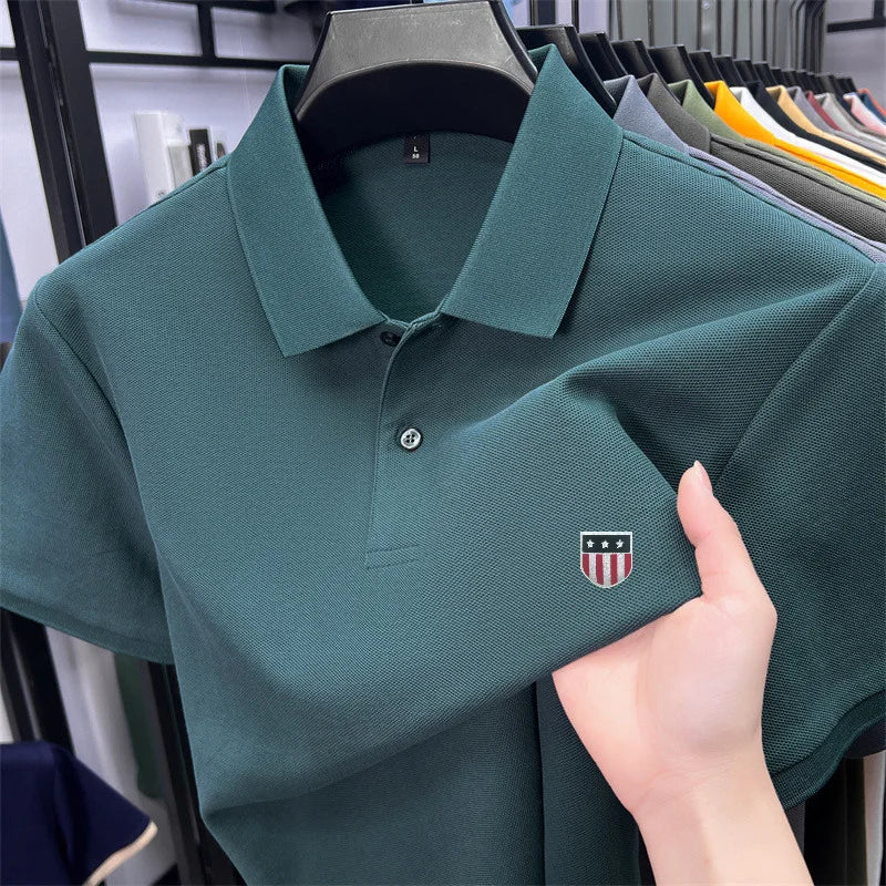 Men's Luxury Cotton Polo Shirt – Short Sleeve Print Business Casual Top