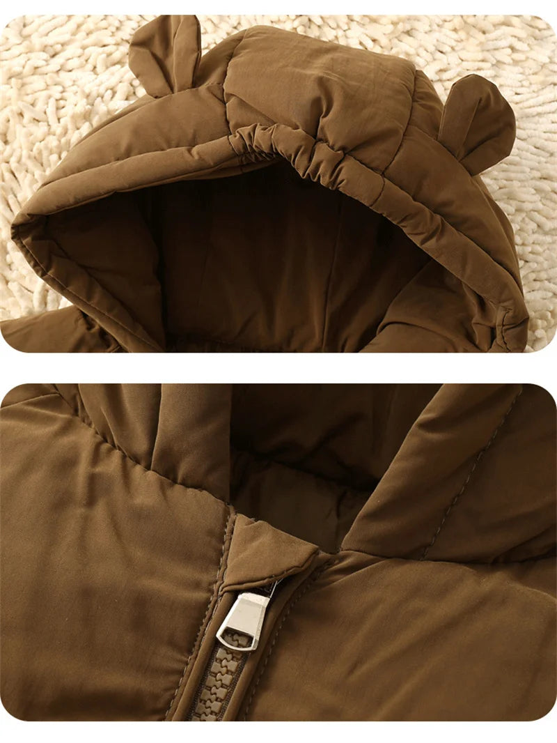 Kids Solid Color Hooded Down Coat – Warm Winter Jacket for Boys & Girls