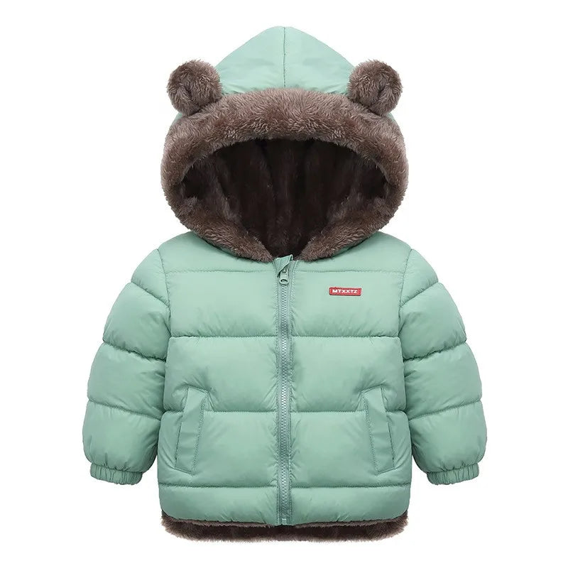 Kids Thick Cashmere Hooded Fleece Coat – Warm Cotton-Padded Winter Jacket Ages 2–6