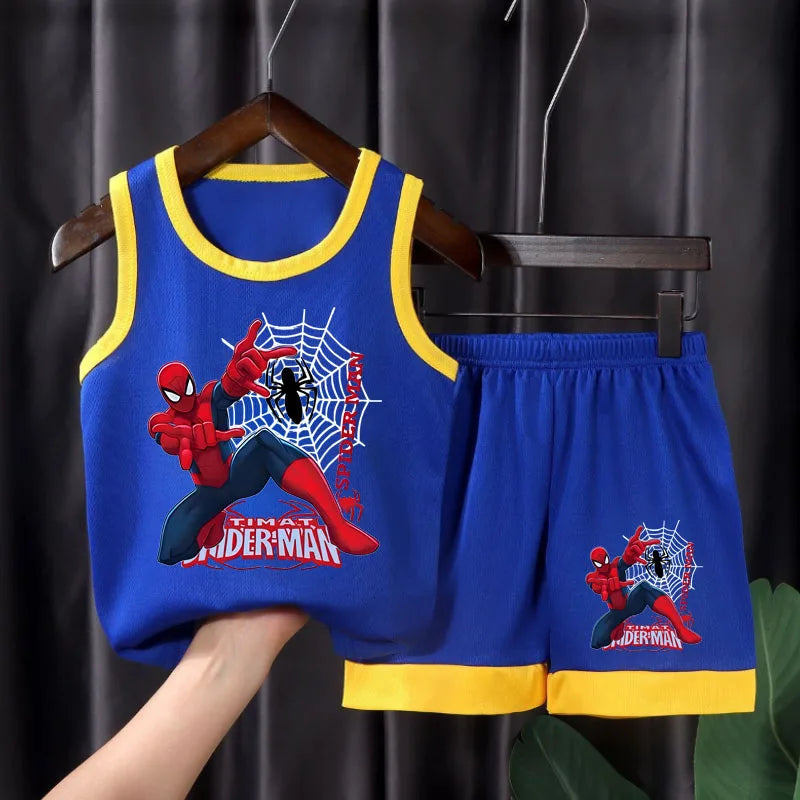 Boys Mesh Basketball Vest & Shorts Set – Breathable Cartoon Print Summer Outfit