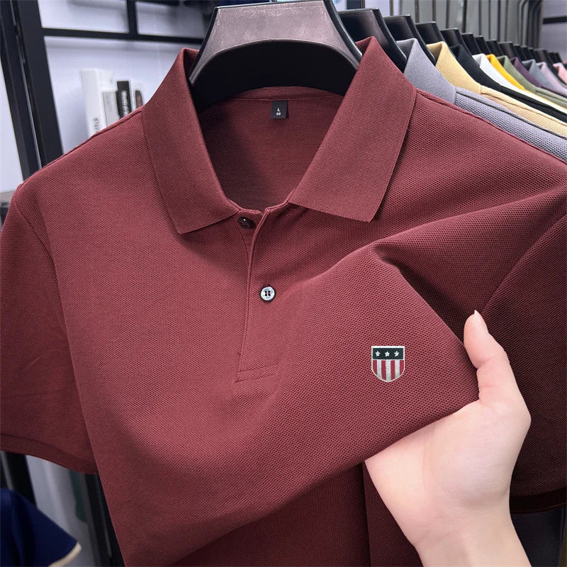 Men's Luxury Cotton Polo Shirt – Short Sleeve Print Business Casual Top
