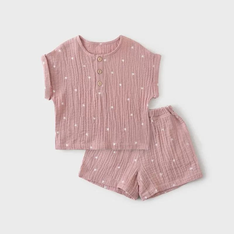 Baby Organic Cotton Top & Shorts Set – Solid Color 2-Piece Summer Outfit Ages 1–6