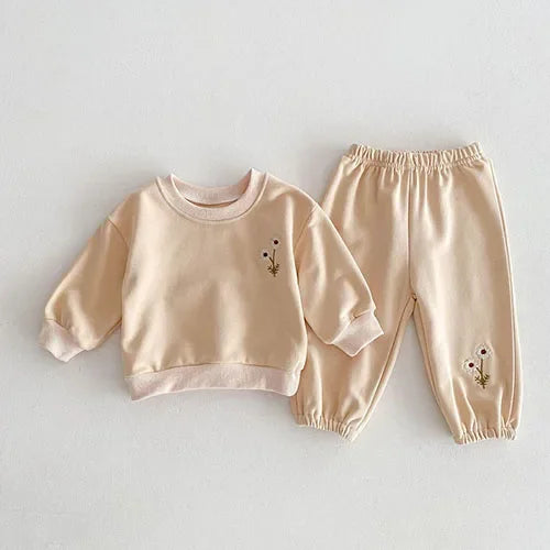 2025 New Spring 0-4Yrs Infant Baby Girls Clothing Set Long Sleeved Cotton Embroidery Pullover+Pants Toddler Baby Clothes Suit