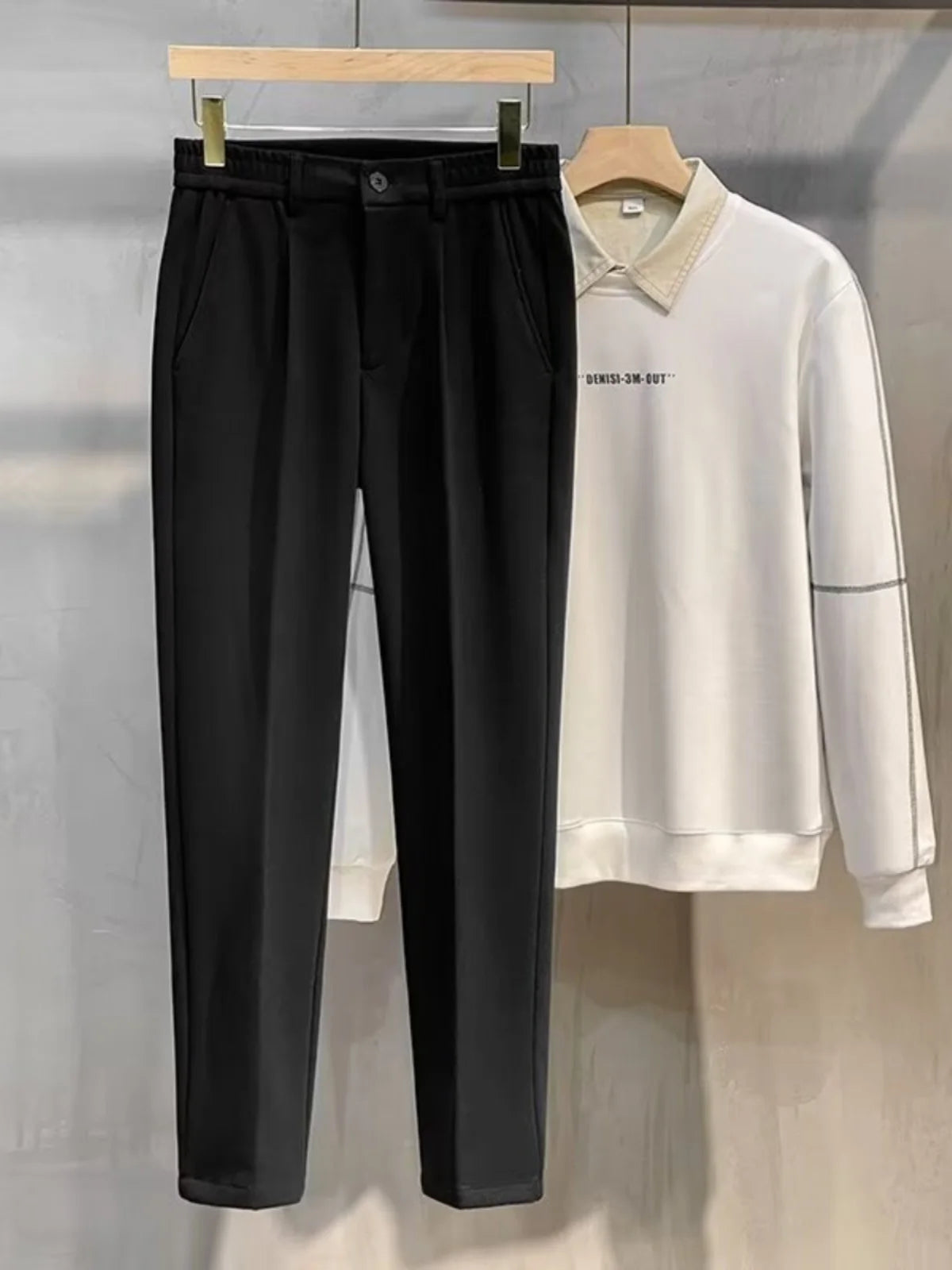 Men's Woolen Casual Pants Autumn Winter Thiened Slim Fit Long Trousers Faionable Korean Sle Nine Points Pants