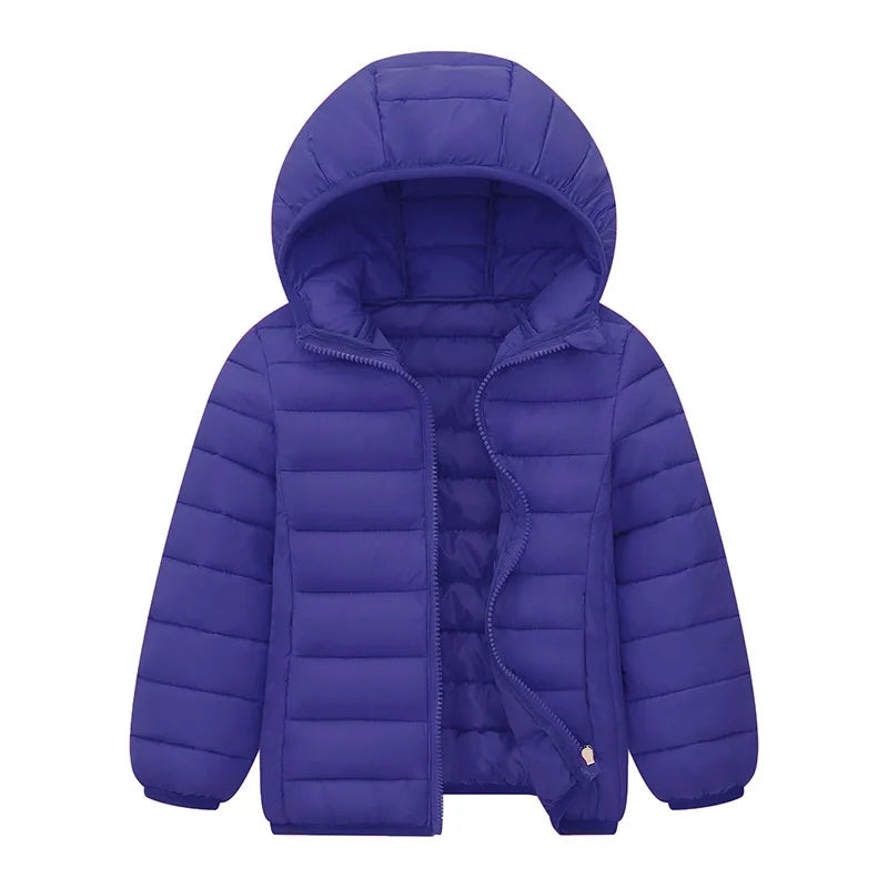 Kids Hooded Down Coat – Solid Warm Zipper Outerwear Ages 3–14