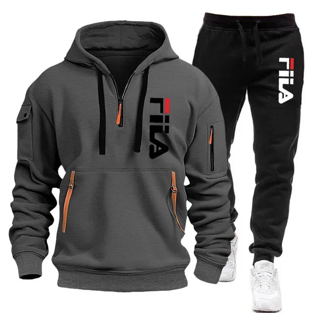 Men's Hooded Pullover & Sports Pants Outdoor Set – Multi-Pocket 2-Piece Tracksuit