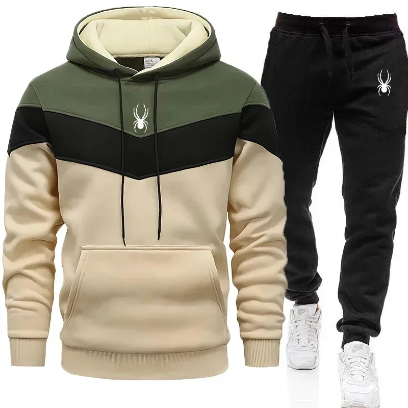 Men's Tricolor Hoodie & Jogging Pants Tracksuit – Casual Sports 2-Piece Set
