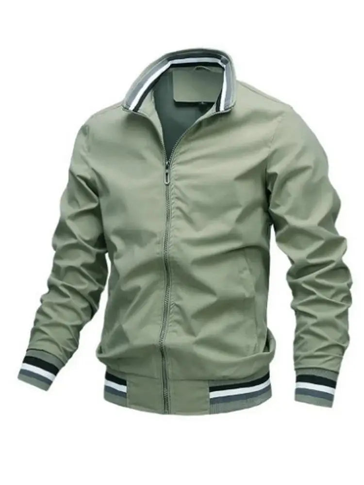 Men's White Waterproof Bomber Jacket – Casual Outdoor Sports Coat