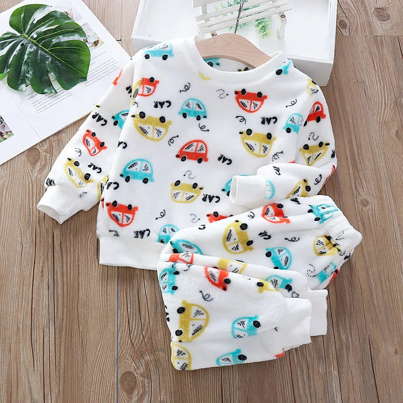 IYEAL Baby Boy Girl Clothes Pajamas Set Flannel Fleece Toddler Children Warm Sleepwear Kids Home Suit Pyjamas Nightwear 1-7Years