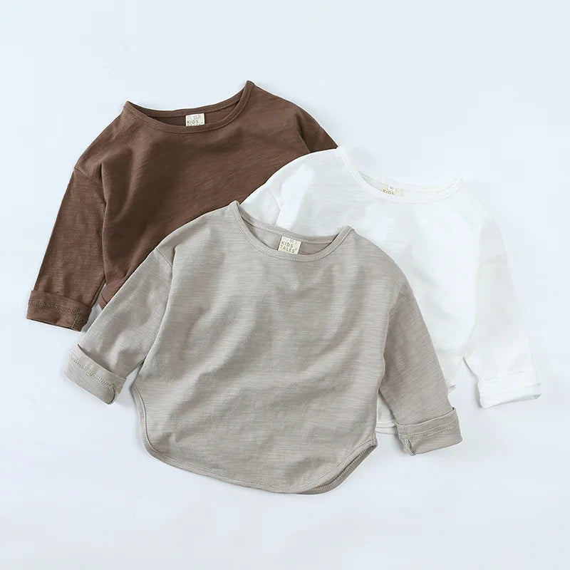 Kids Solid O-Neck Long Sleeve T-Shirt – Soft Cotton Casual Base Top
