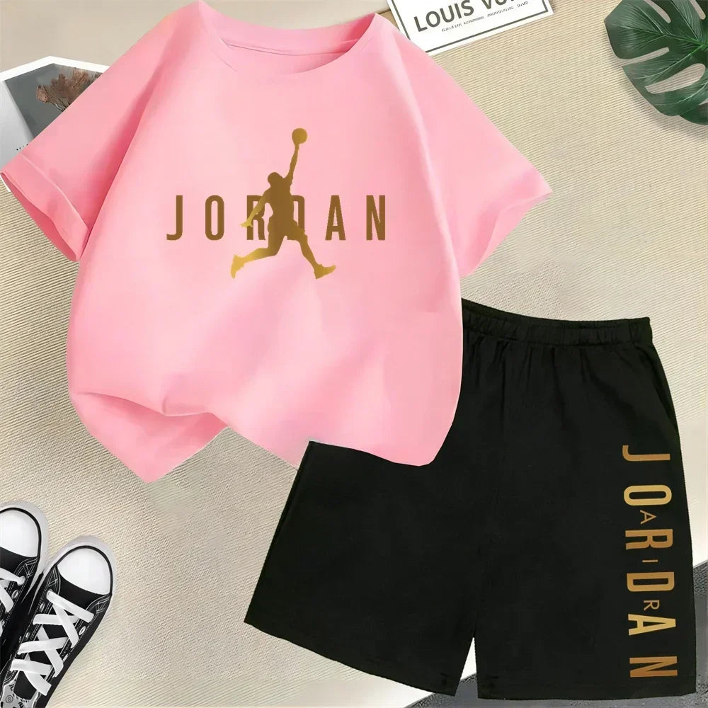 Summer Short Sleeve Children Set Slam Dunk Master Pattern Print Sports T-shirt+Shorts 2pcs Set Kids Boys Girls Fashion Tracksuit