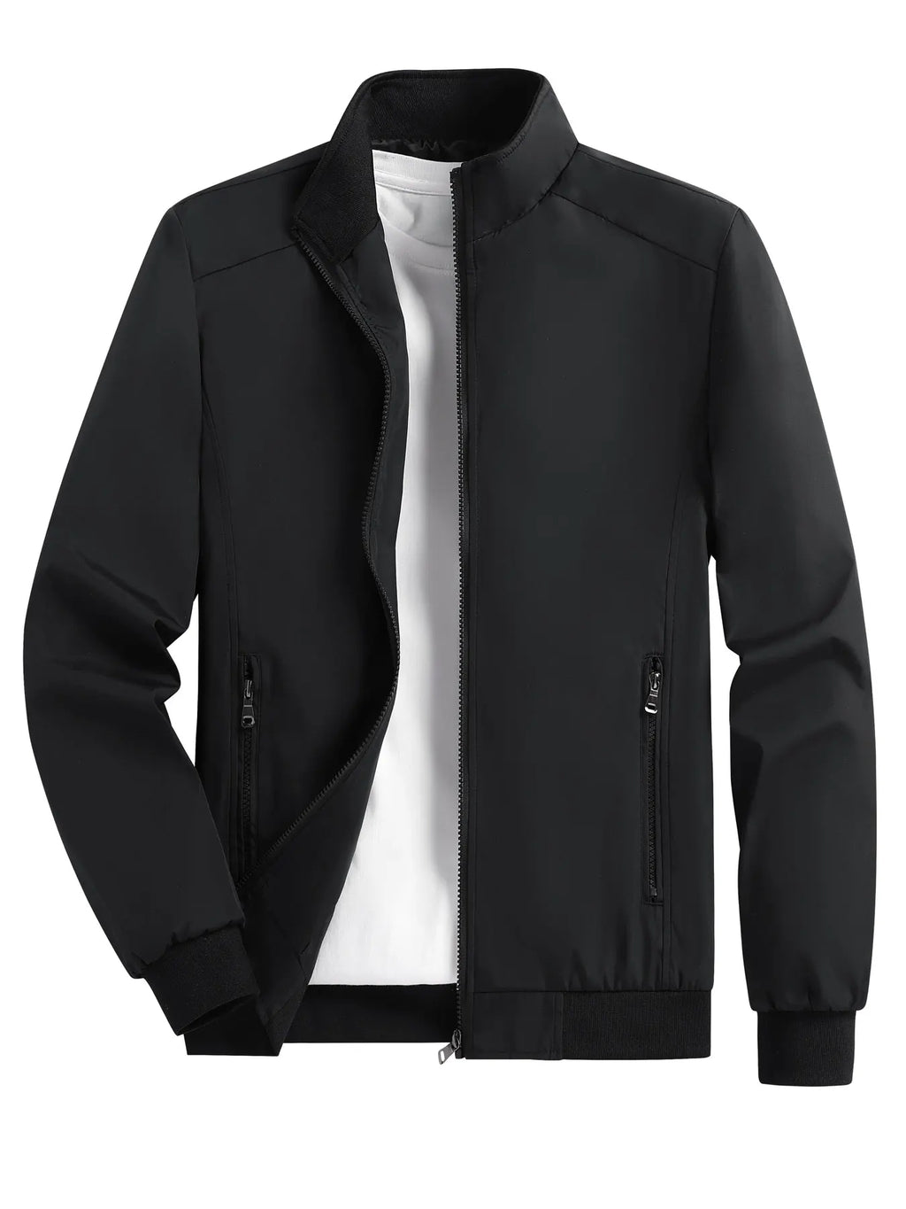 Men's Solid Stand Collar Cardigan Jacket – Casual Outdoor Sports Coat