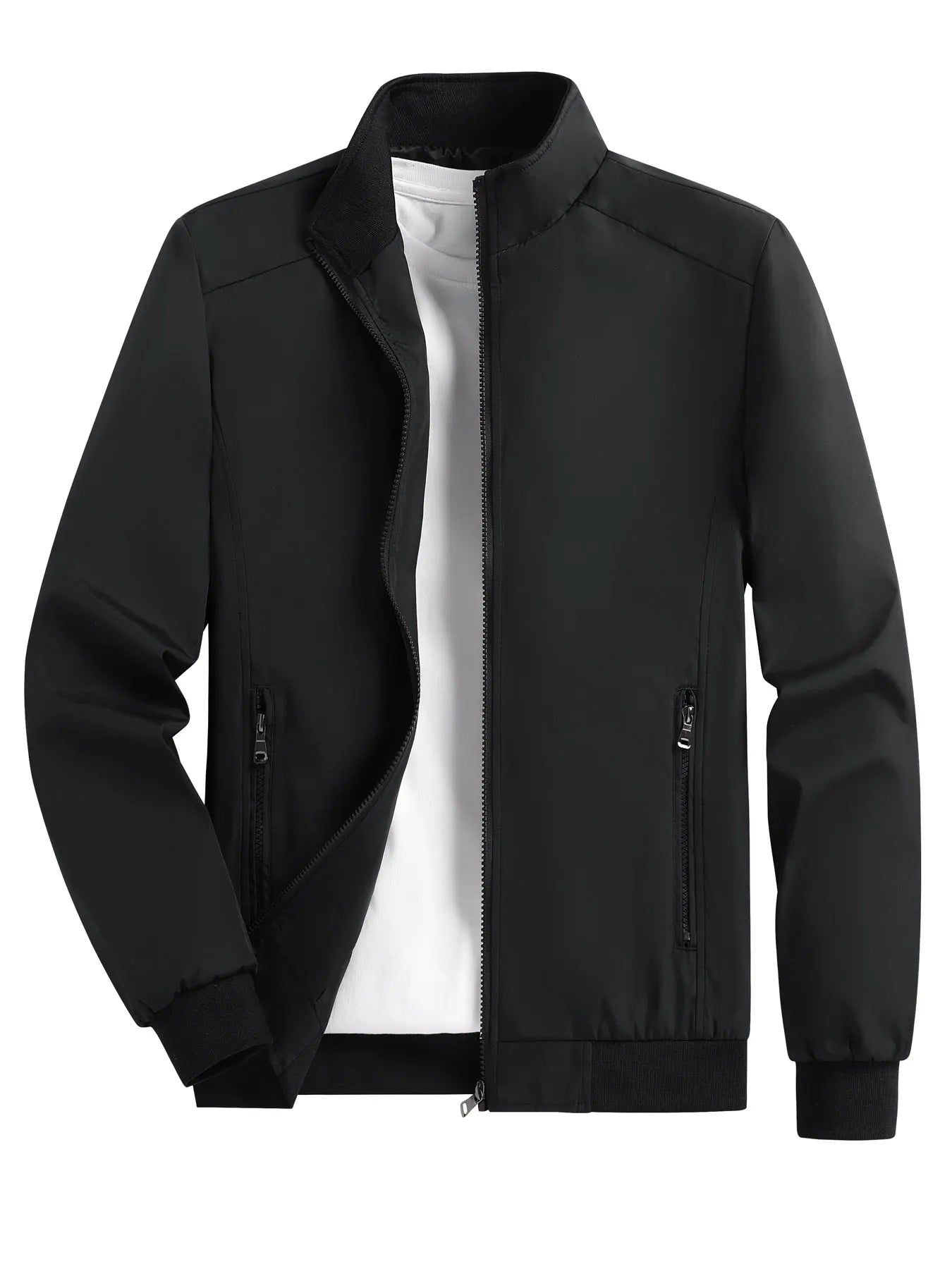 Men's Solid Stand Collar Cardigan Jacket – Casual Outdoor Sports Coat
