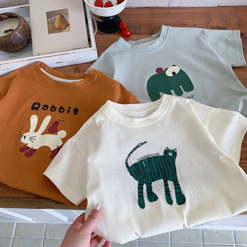 Kids Cartoon Fashion Short Sleeve T-Shirt – Crewneck Casual Cotton Top