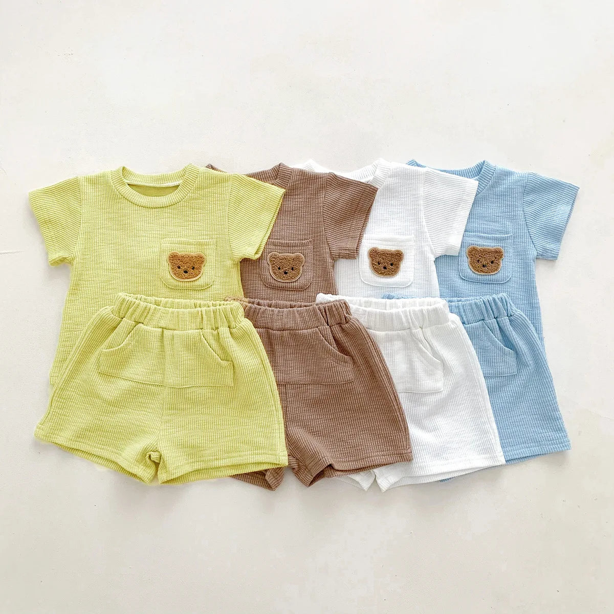 Kids Solid Color T-Shirt & Shorts 2-Piece Set – Cute Bear Casual Summer Outfit