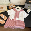 Girls Striped Shawl T-Shirt & Pants Set – Casual 2-Piece Summer Outfit Ages 1–12