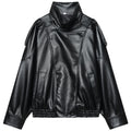 HXAO New Arrival Women's Bomber Jacket Leather Black Jackets Cropped Oversize Outerwears Zip-Up Long Sleeve Coats Outdoor Jacket
