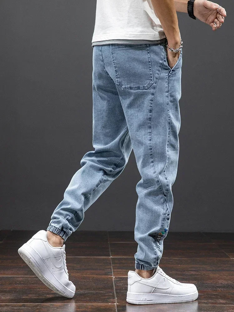 Men's Tapered Harem Denim Jogger Jeans – Casual Baggy Streetwear Trousers Plus Size