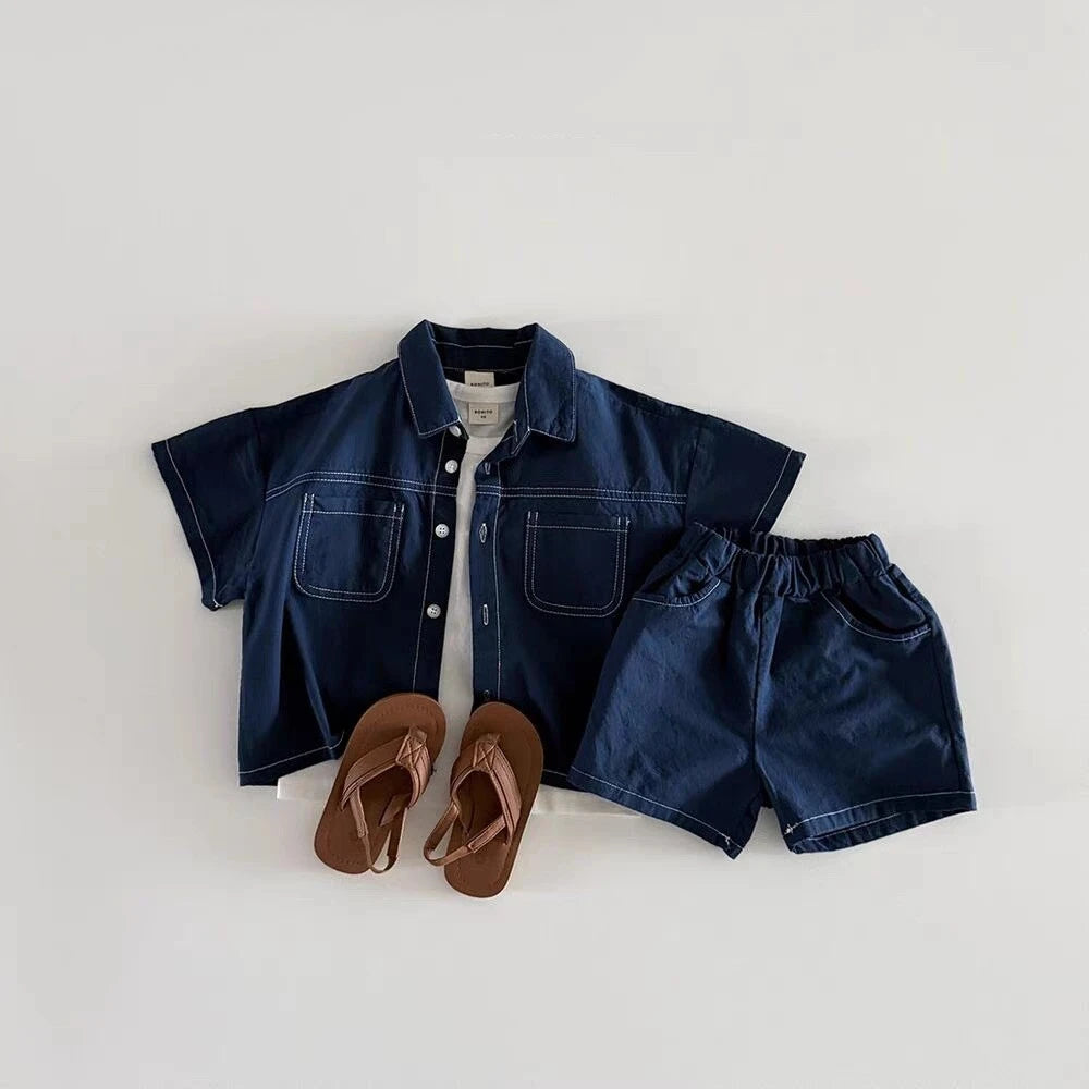 Kids Korean Denim Stitching Outfit Set – Trendy 2-Piece Summer Clothes