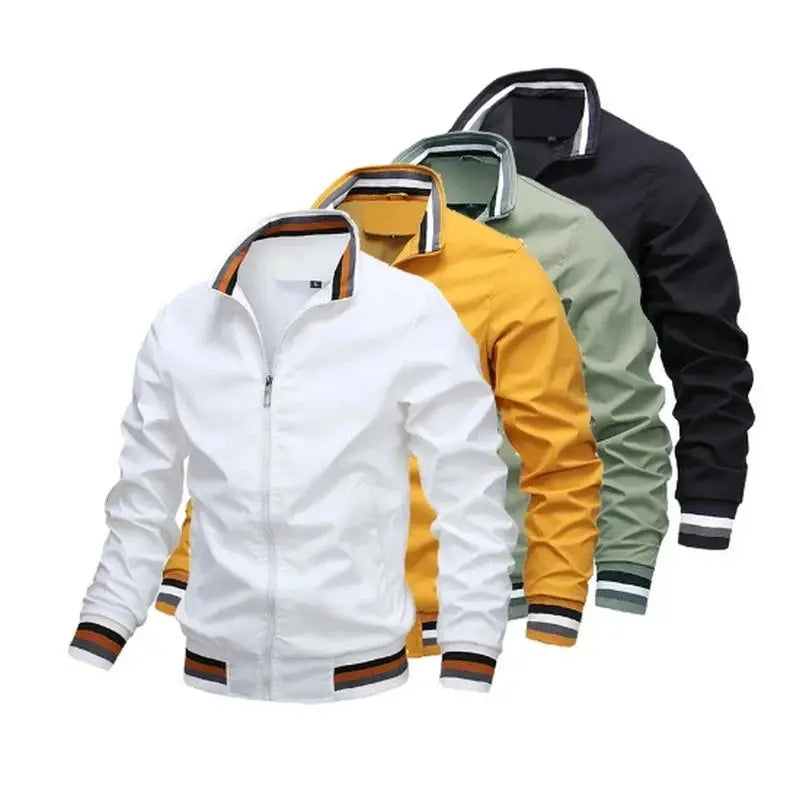 Men's White Waterproof Bomber Jacket – Casual Outdoor Sports Coat