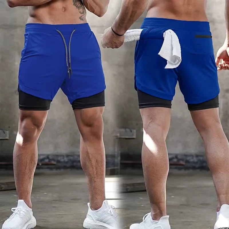 Men Running Shorts Gym Sports Shorts 2 in 1 Quick Dry Workout Training Gym Fitness Jogging Short Pants Summer Men Shorts