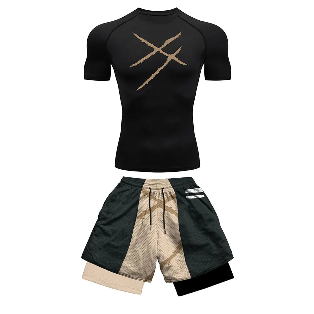 Men's Compression Sports Suit 2-Piece Set – Trendy Athletic Fitness Running Outfit