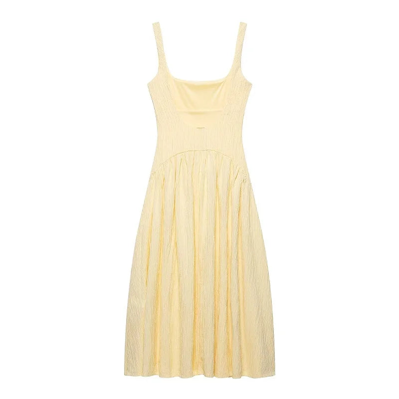 MUJER Pleated Slip Midi Dress Woman Elegant Party Long Dresses for Women Casual Women's Summer Dress Straps Beach Female Dress