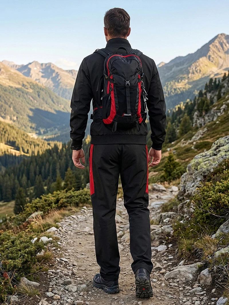 Bull Print Colorblock Sports Set for Men Outdoor Stand Collar Zip Up Jacket Coat Outwear Tops Pants Trousers with Zipper Pockets